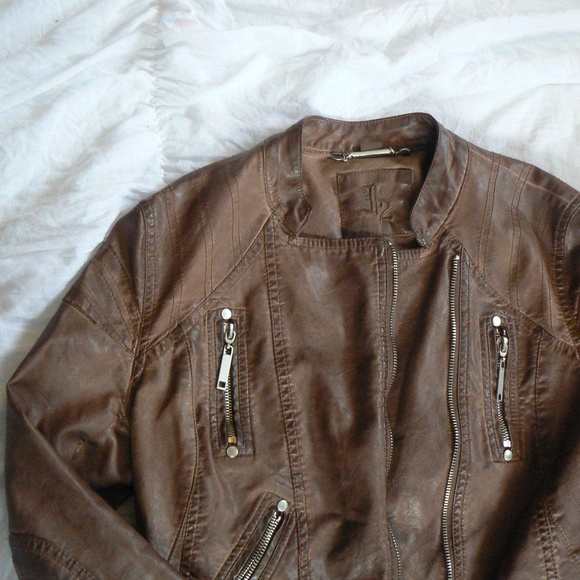 J2 Jackets & Blazers - J2 brown faux leather moto jacket size S
